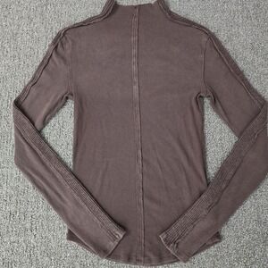 Free People We The Free Thermal Top Brown Ribbed Long Sleeve Boho Size M